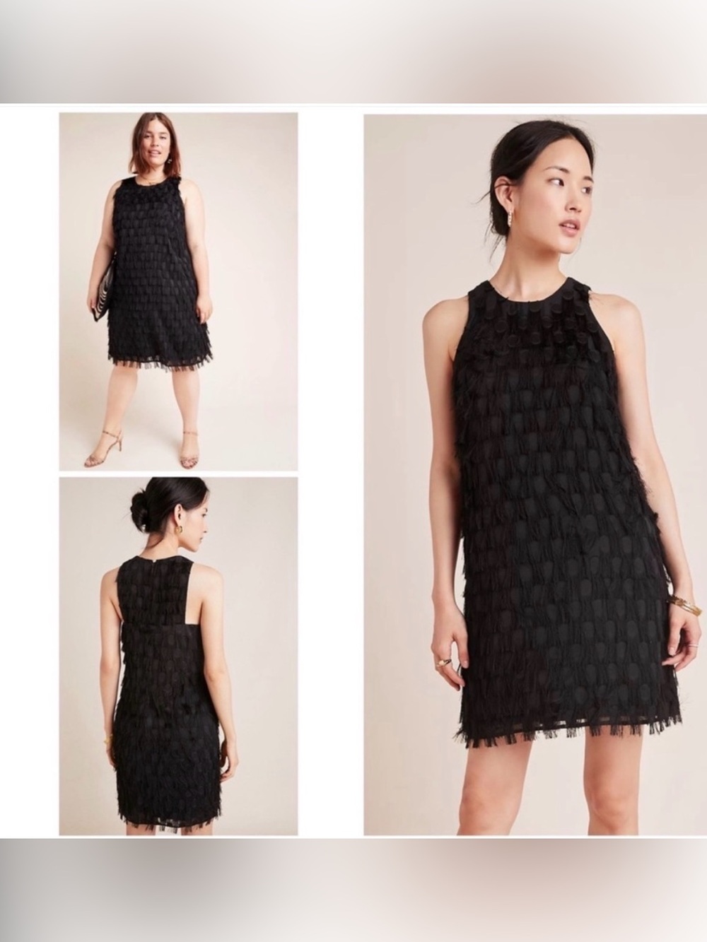 By Anthropologie Roxie Textured Feathered Fringe Dot Shift Mini LBD NWT
